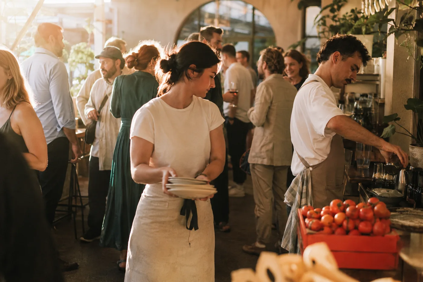 Hospitality people mingling at an industry event