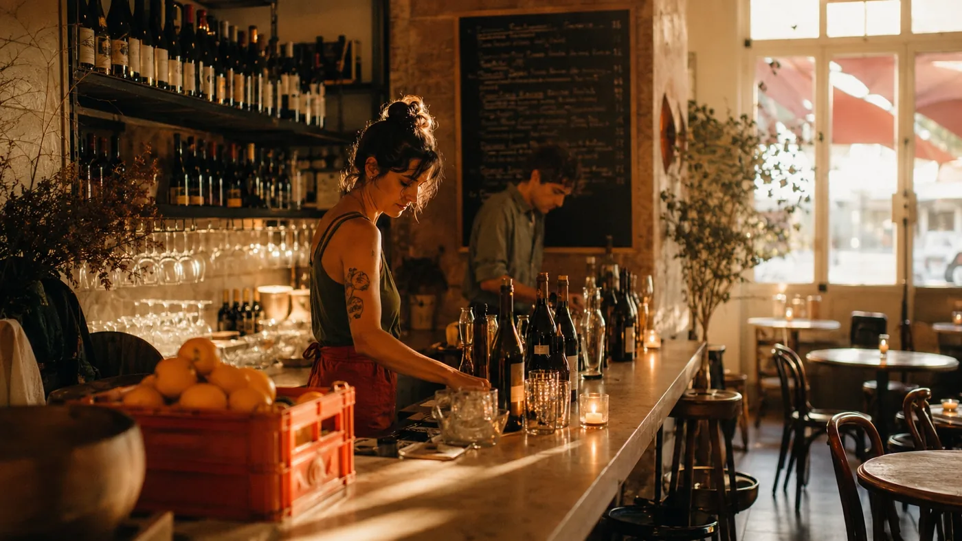 Sydney wine bar interior at evening